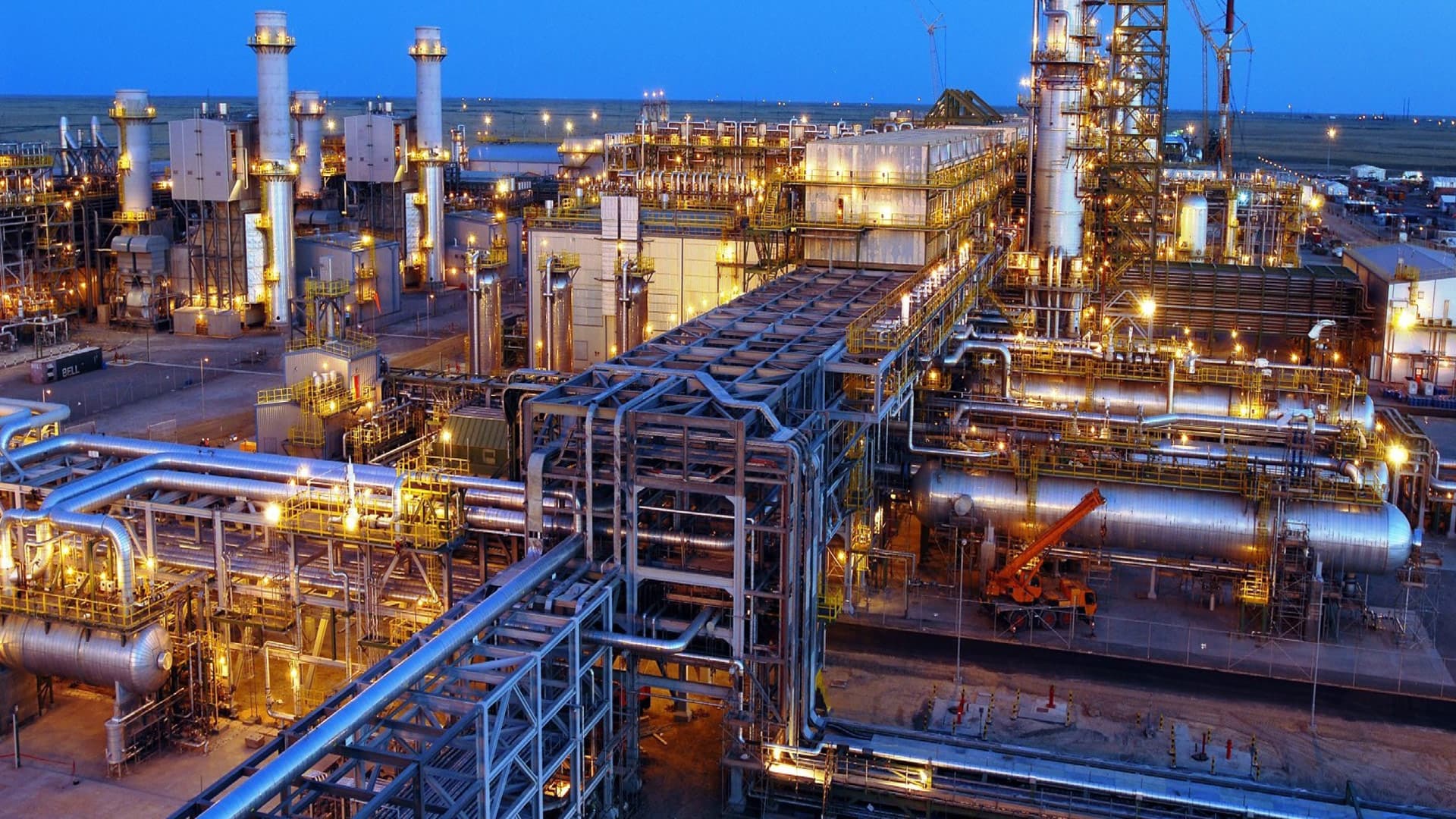 Gas processing facility at dusk